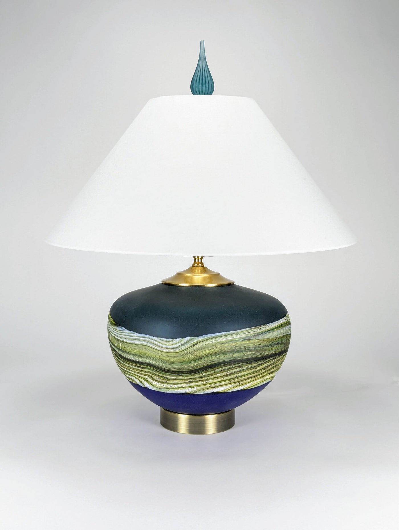 Satin Strata Table Lamp in Sage and Cobalt