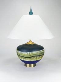 Satin Strata Table Lamp in Sage and Cobalt