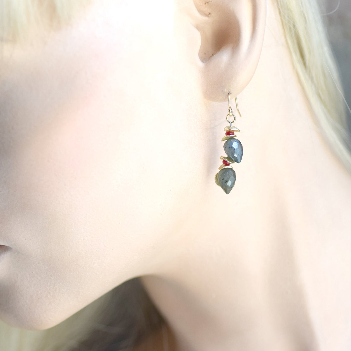 Labradorite & Ruby Red Bud Earrings