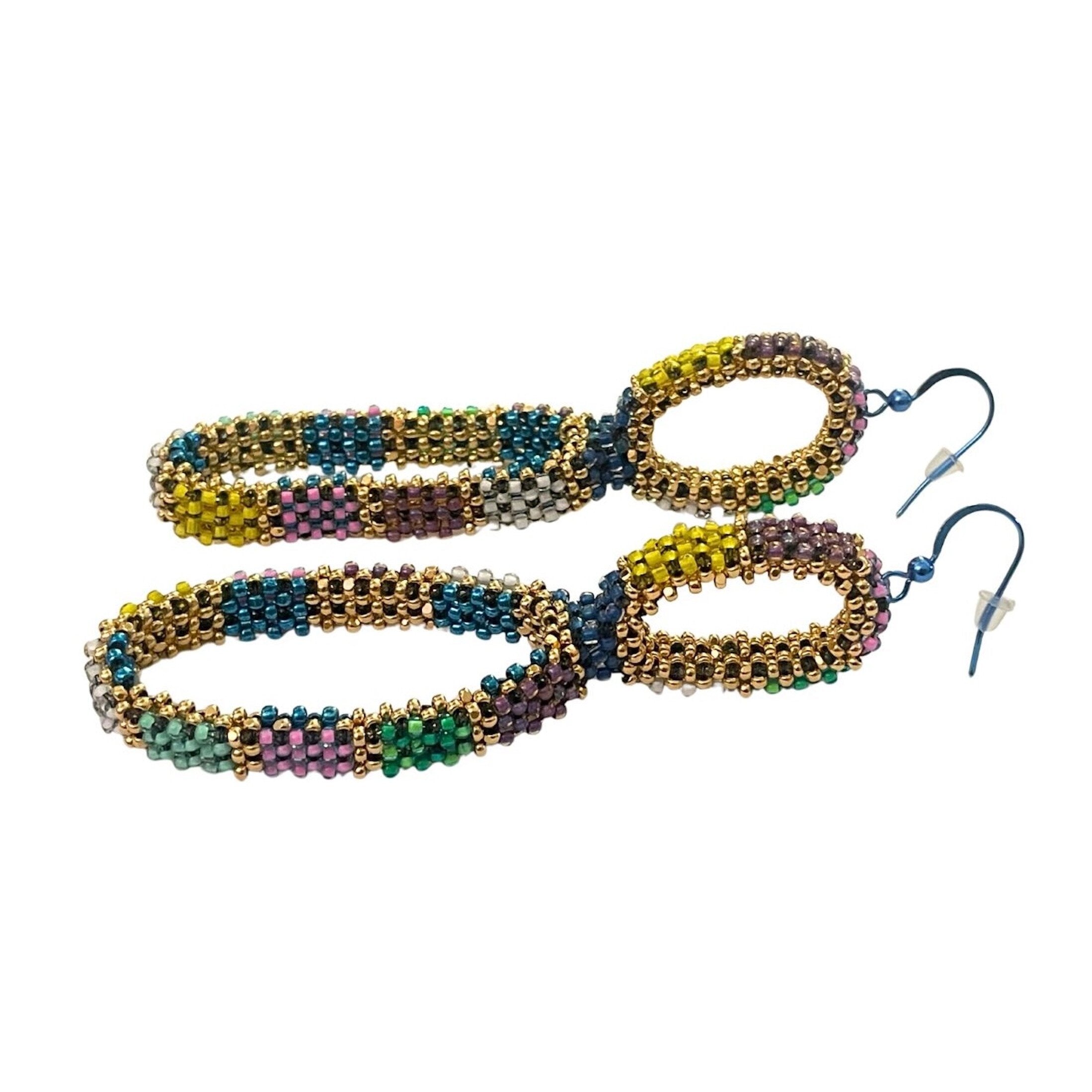 Blue & Green Double Hoops Earrings