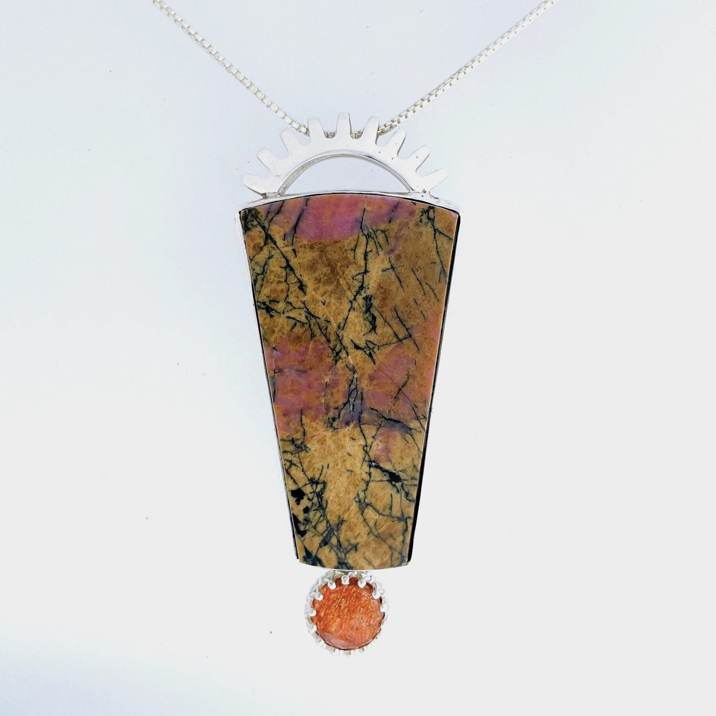 Rhodonite & Sunstone Silver Pyxis Pendant