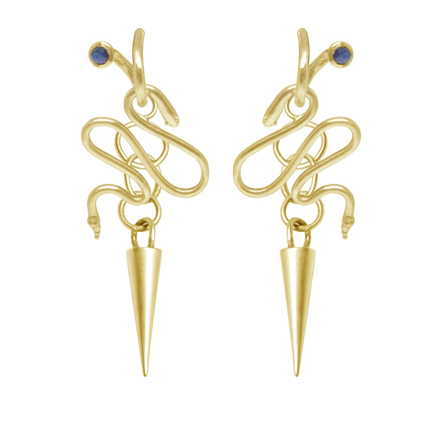 18k Gold Earrings, 18k Gold Snake and Spike Charms