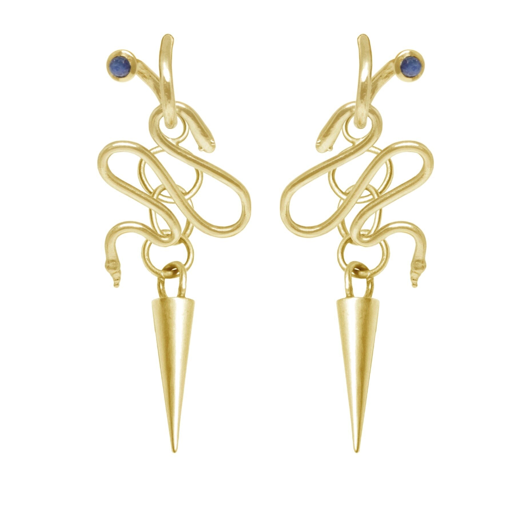 18k Gold Earrings, 18k Gold Snake and Spike Charms