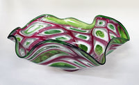 Pink, Green, and White Mosaic Ruffled Bowl