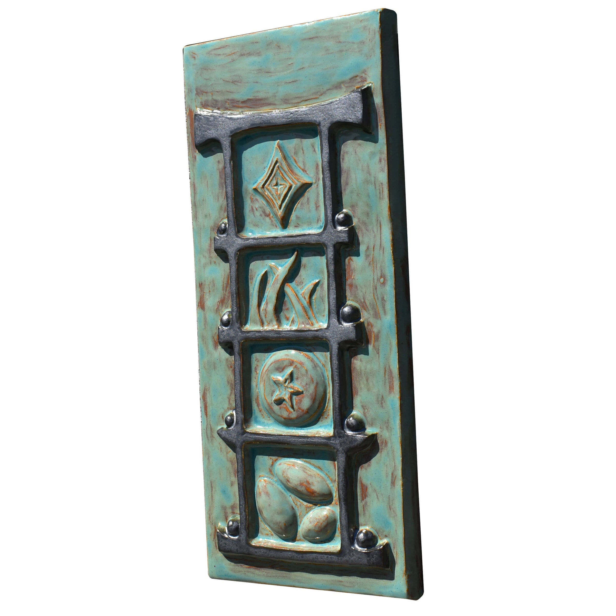 Torii Totem in Antique Teal Gloss & Steel Matte Glazes