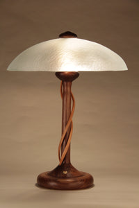 Walnut Table Lamp with Cherry Tendrils,White Orange Peel Shade 