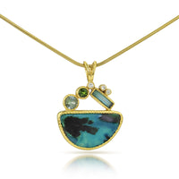 14k Gold, Gem Silica & Tourmaline Pendant II