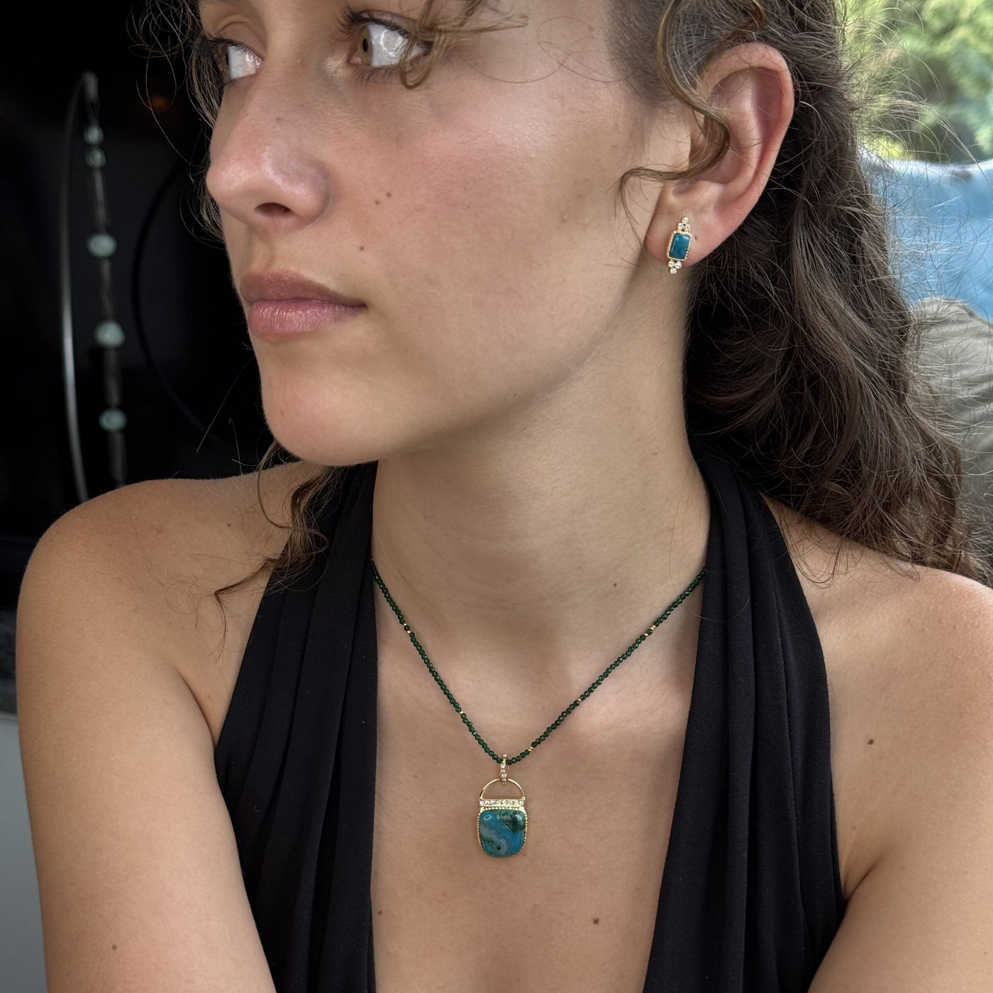 14k Gold, Gem Silica & Diamond Pendant