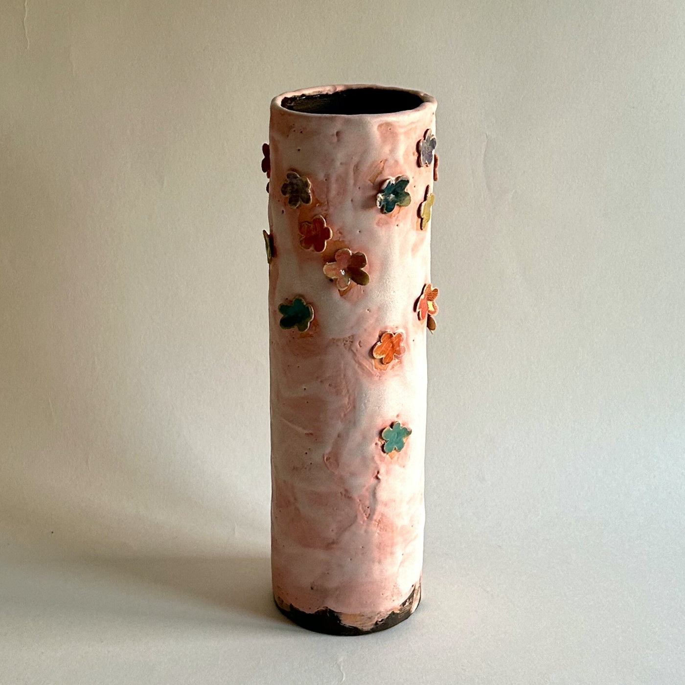 Tall Pink Vase with Flowers