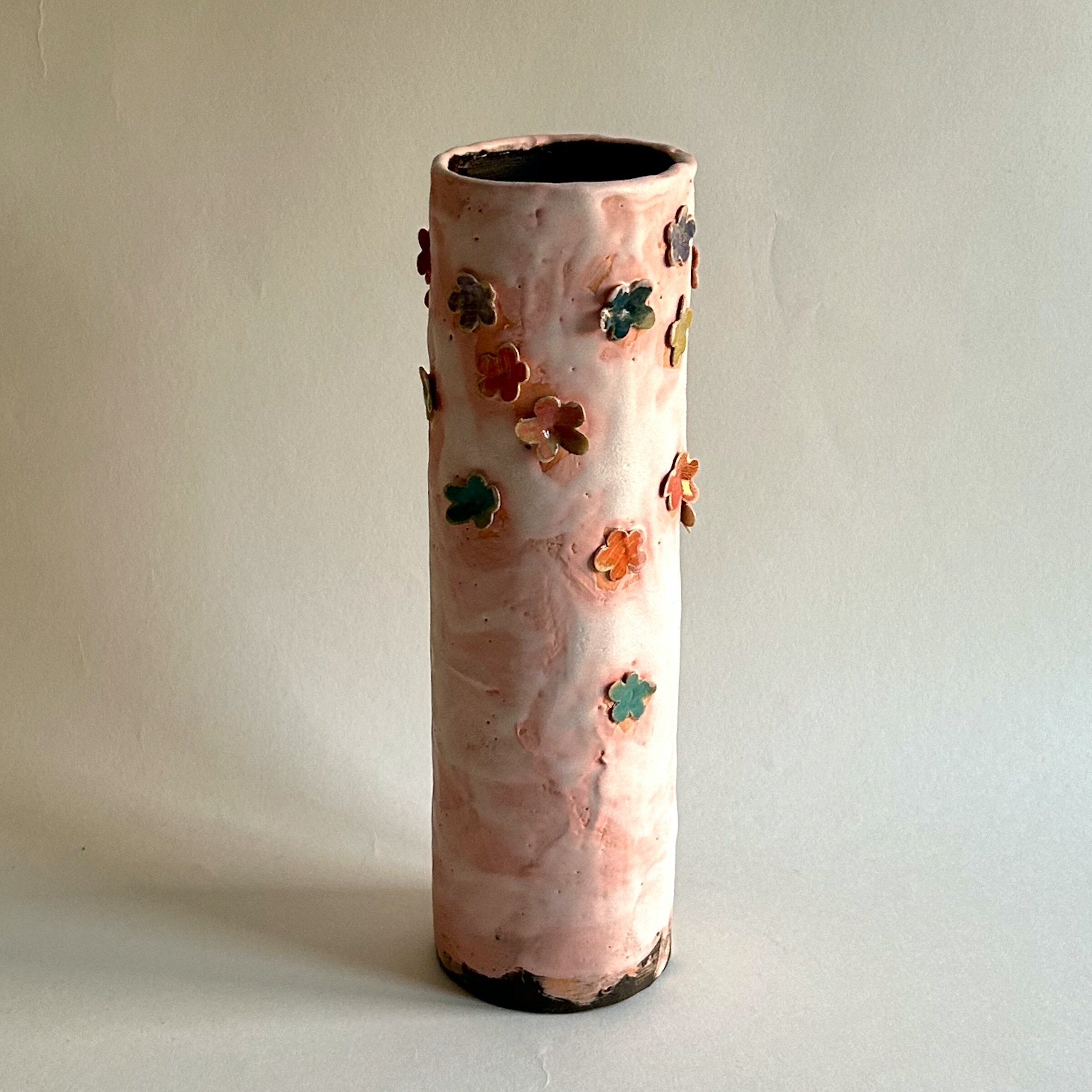 Tall Pink Vase with Flowers