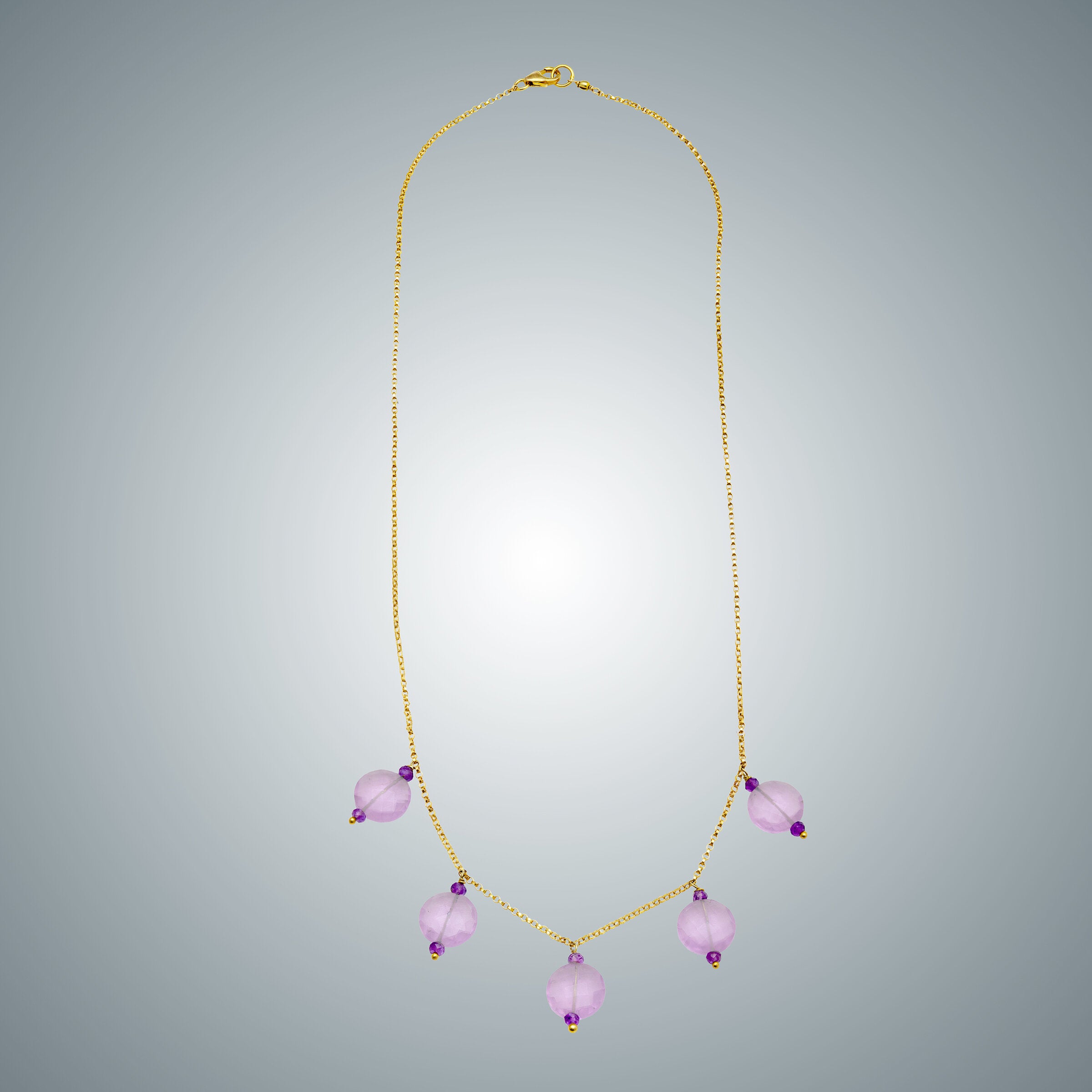 Pink Amethyst Coins and Gold-fill Chain Necklace