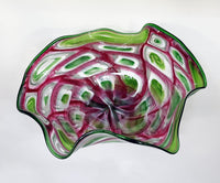 Pink, Green, and White Mosaic Ruffled Bowl