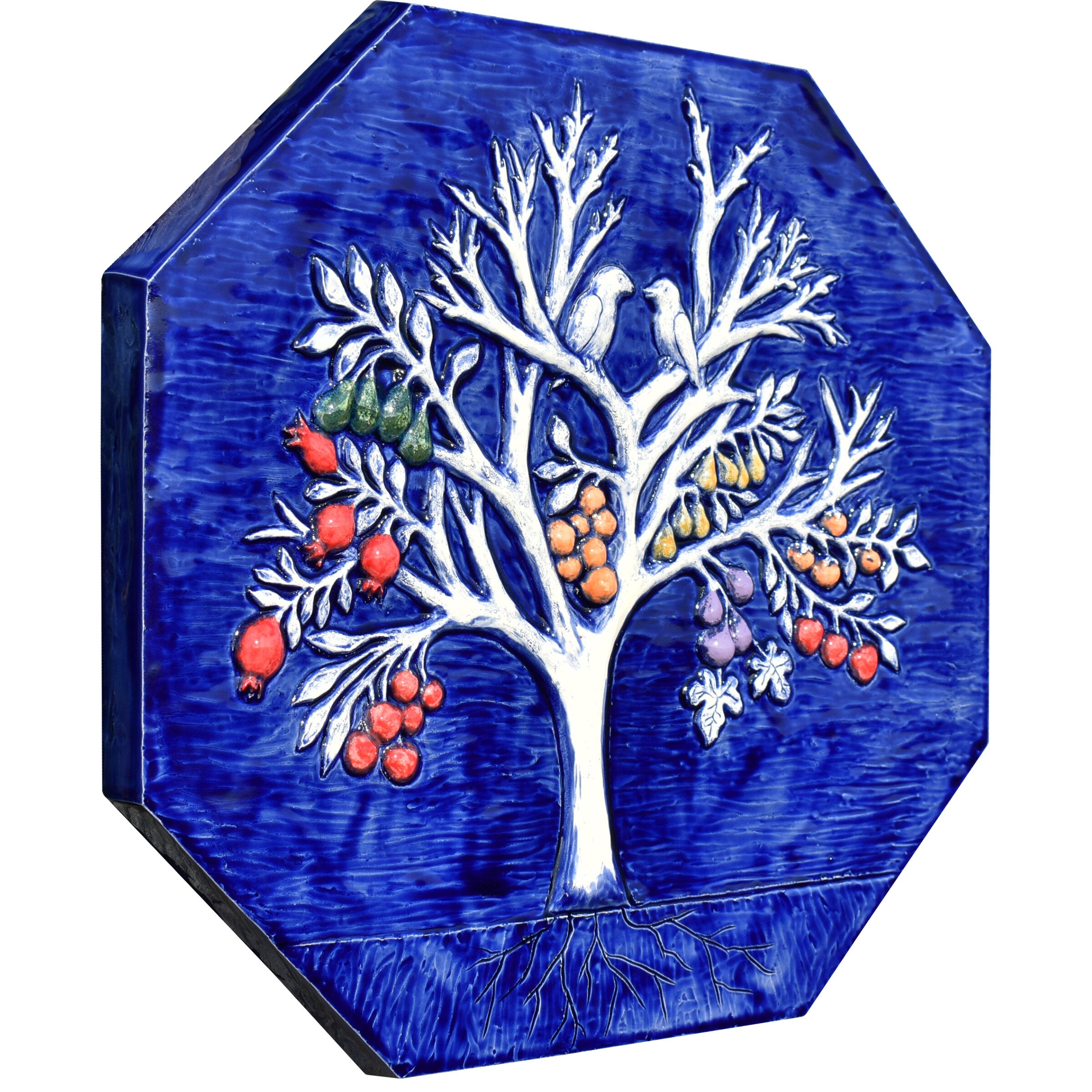 Magic Fruit Tree Octagon Tile in Dark Blue