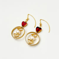 Red Heart & Pearl Earrings