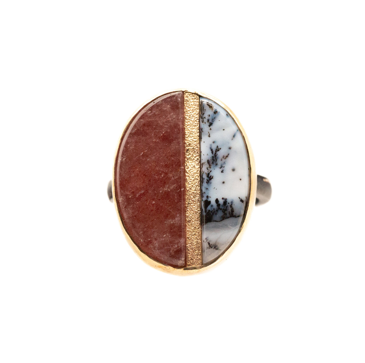 Raspberry Quartz & Dendritic Agate Inlay Ring