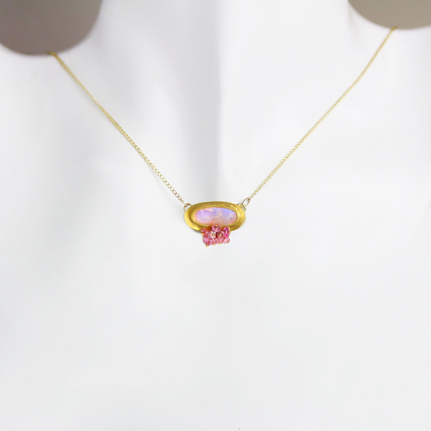 Rose and Lavender Pipe Crystal Opal Pendant with Pink Sapphire Cluster