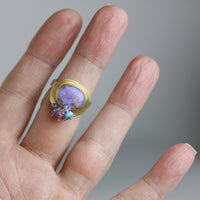 Lilac Crystal Boulder Opal Ring with Multi Cluster