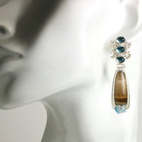 Sprouting Blue Topaz & Petrified Oak Earrings