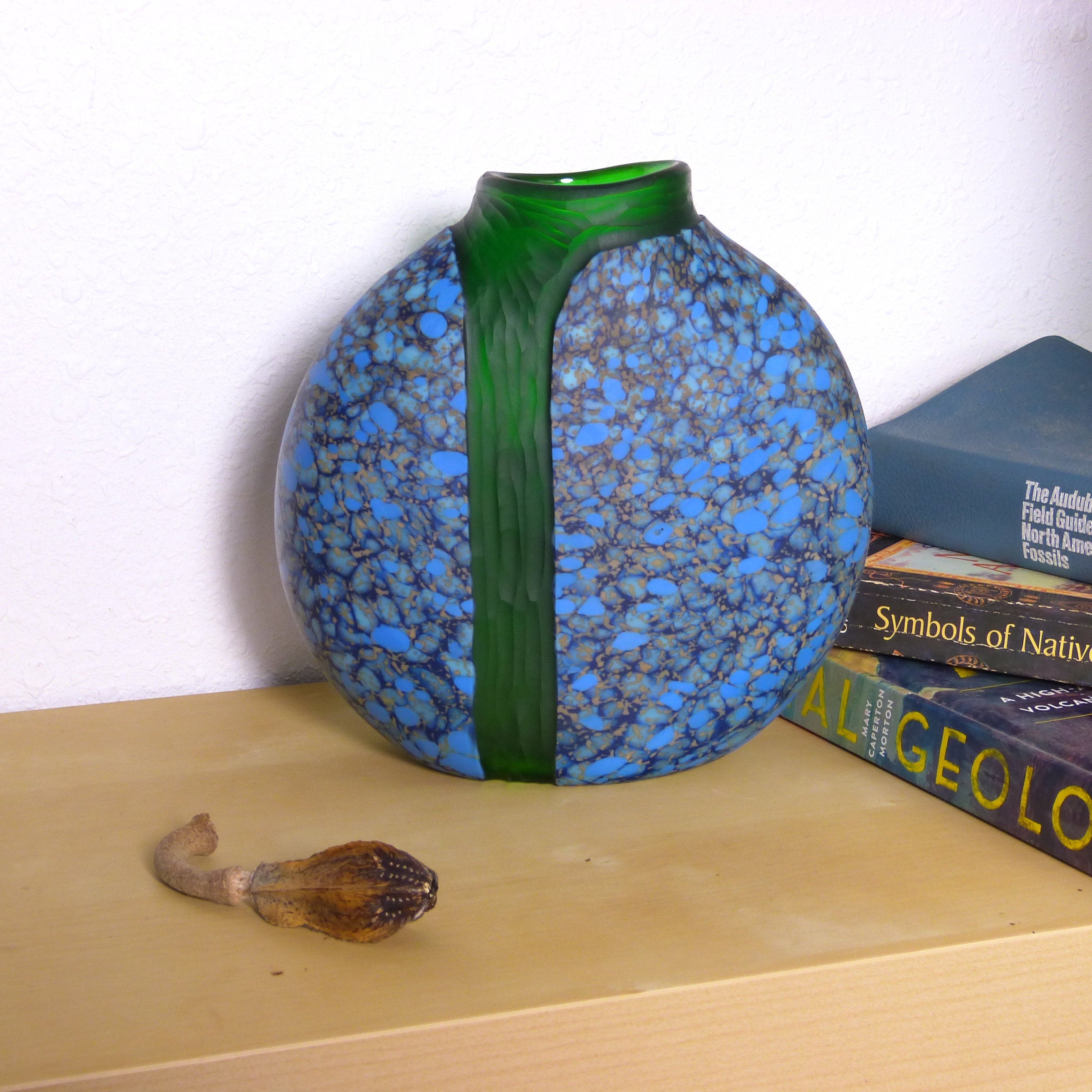 Blue Cascade Vase  with Green Interior