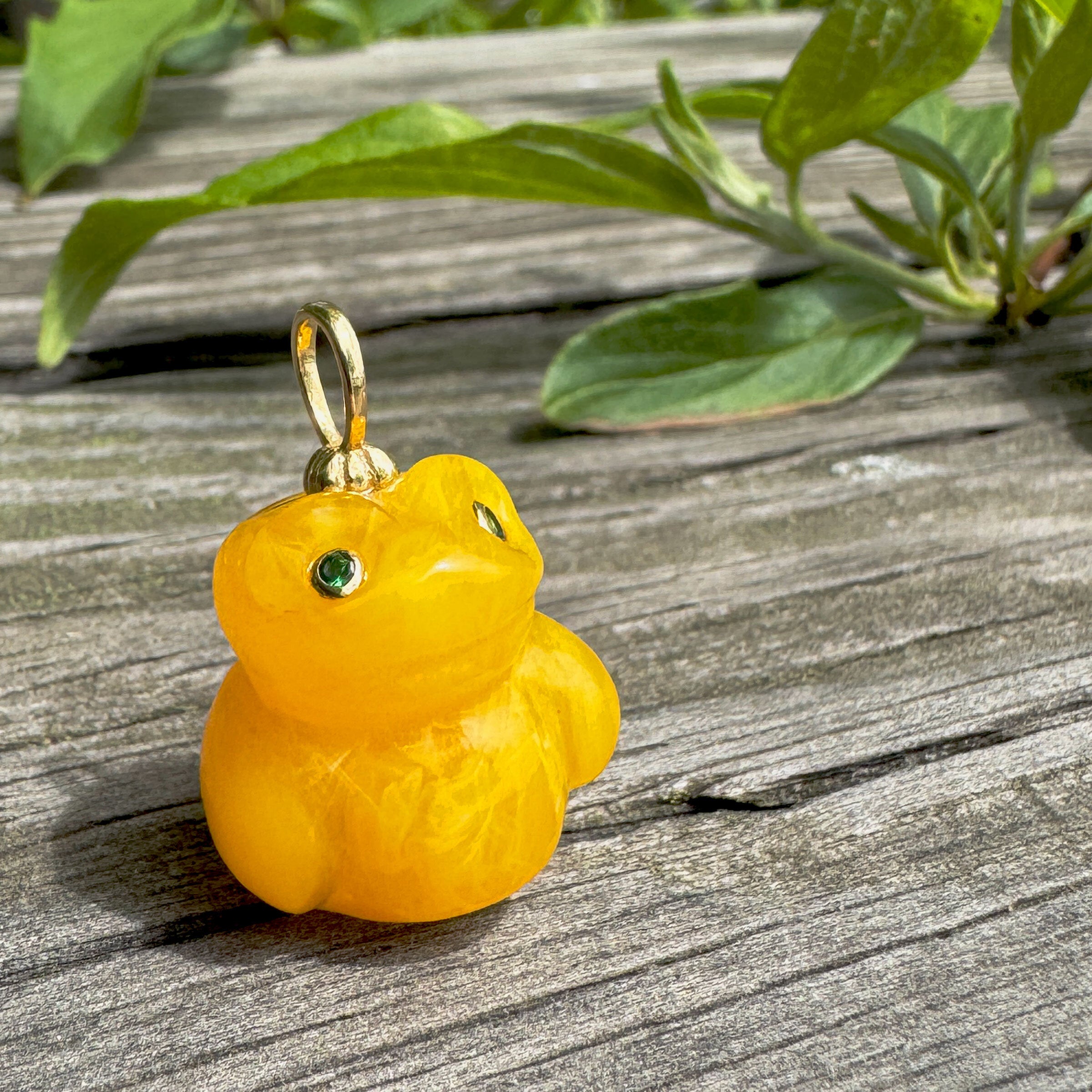 Carved Amber Frog Pendant