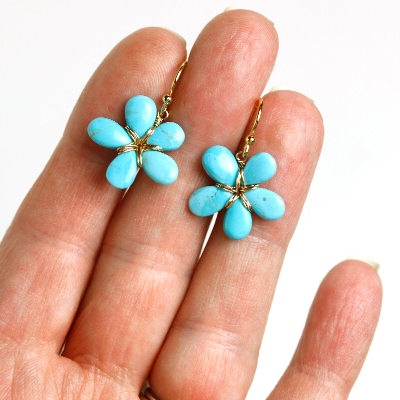 Sleeping Beauty Turquoise Flower Earrings