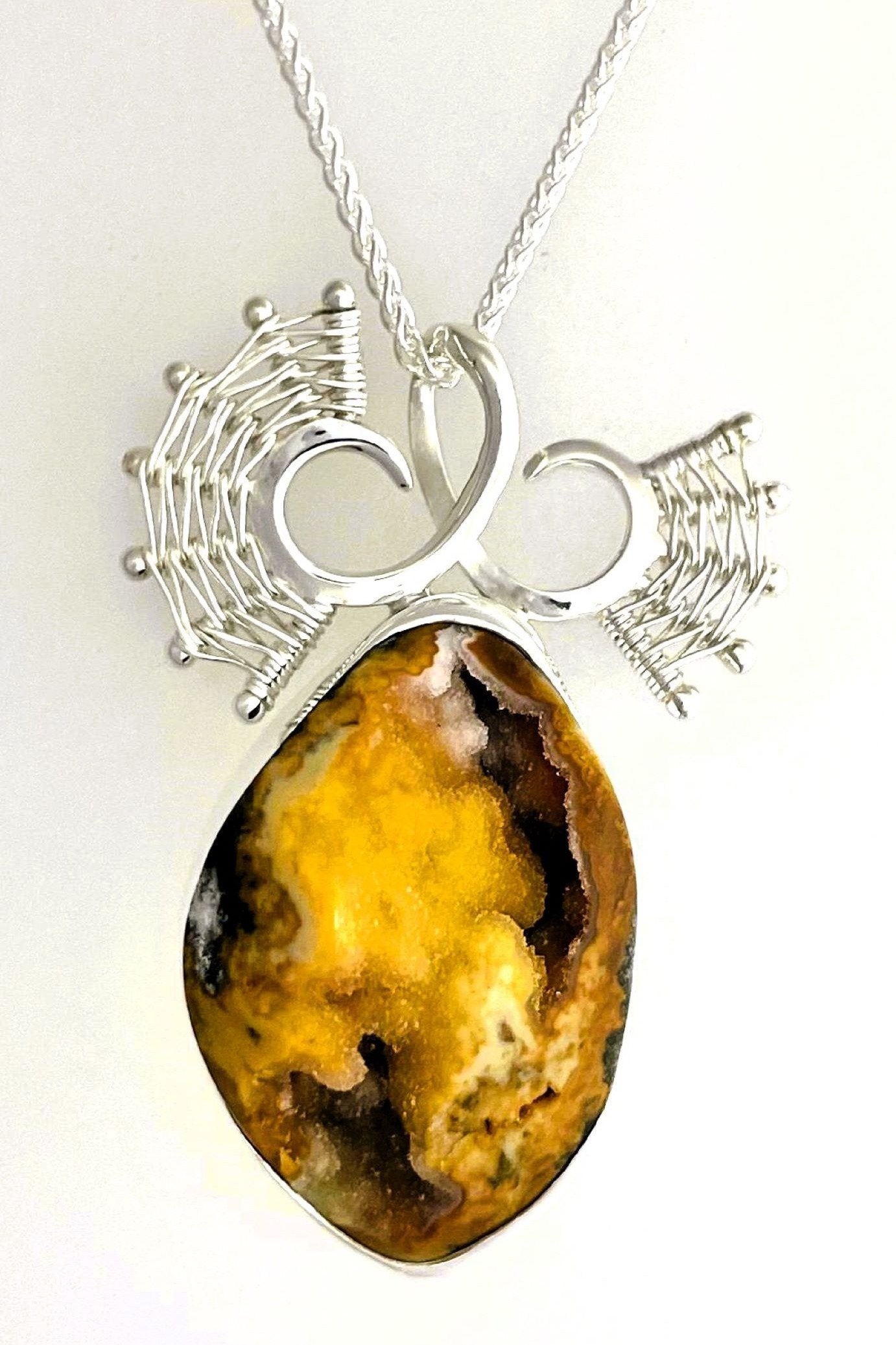Citrine Drusy Scroll Pendant
