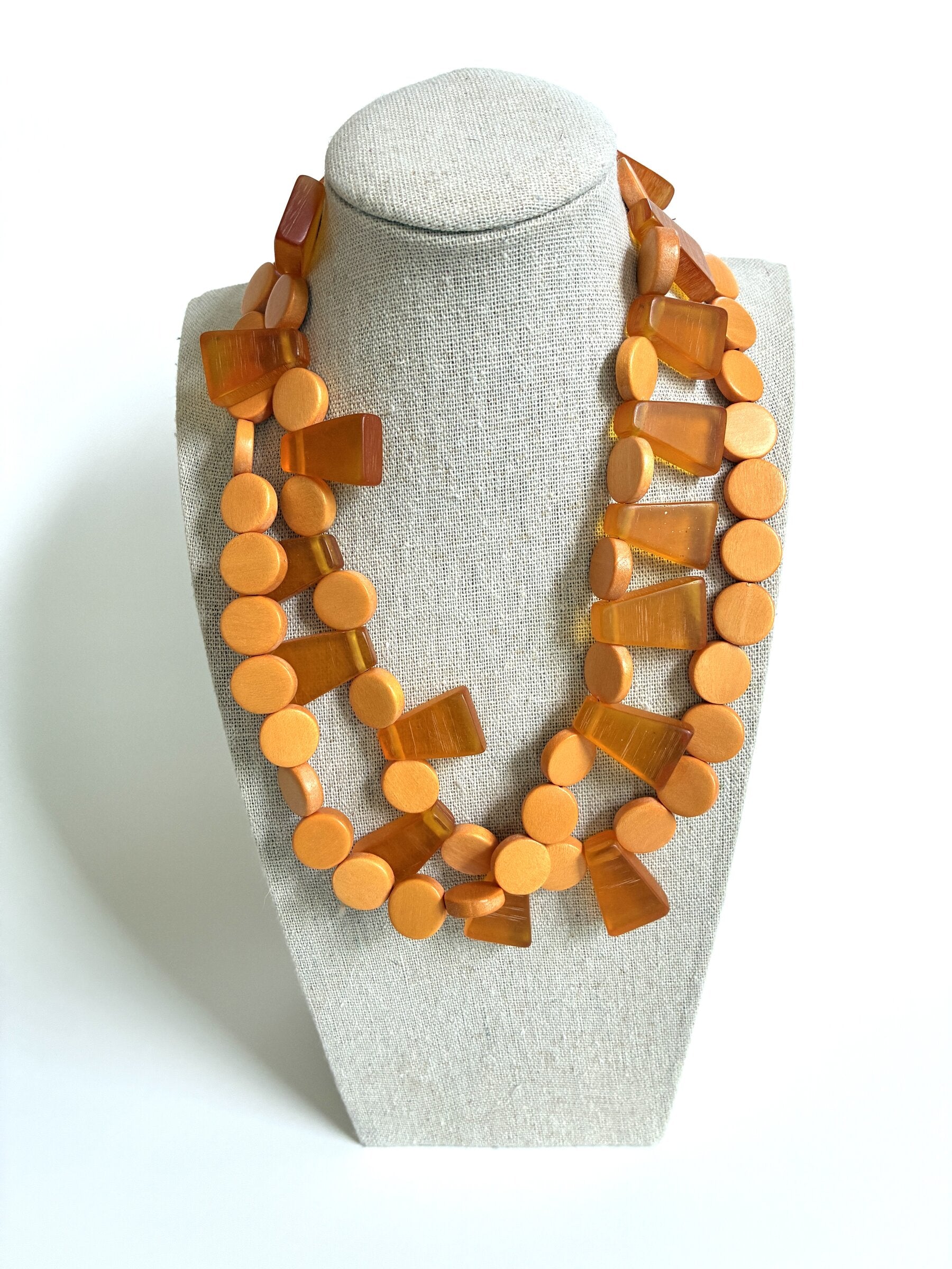 Orange Wood & Resin Necklace