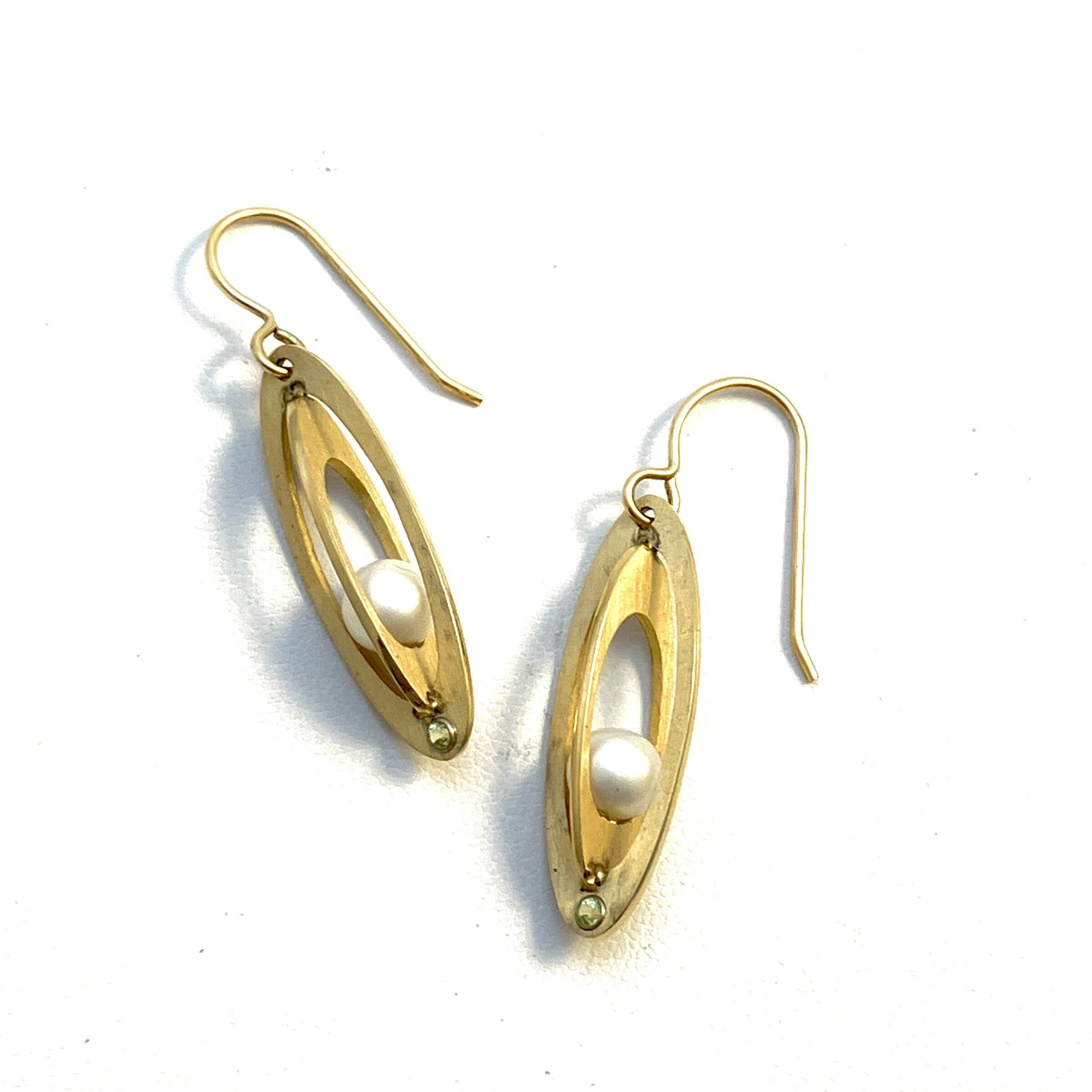 Gold Floating Pearl Earrings