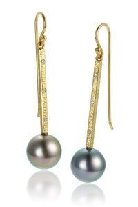 Long Stem Gold & Pearl Earrings