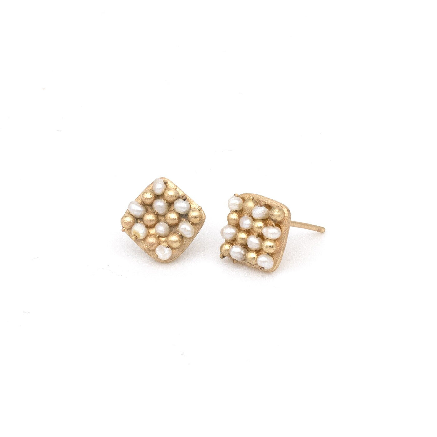 Gold Pearl Checkered Earrings