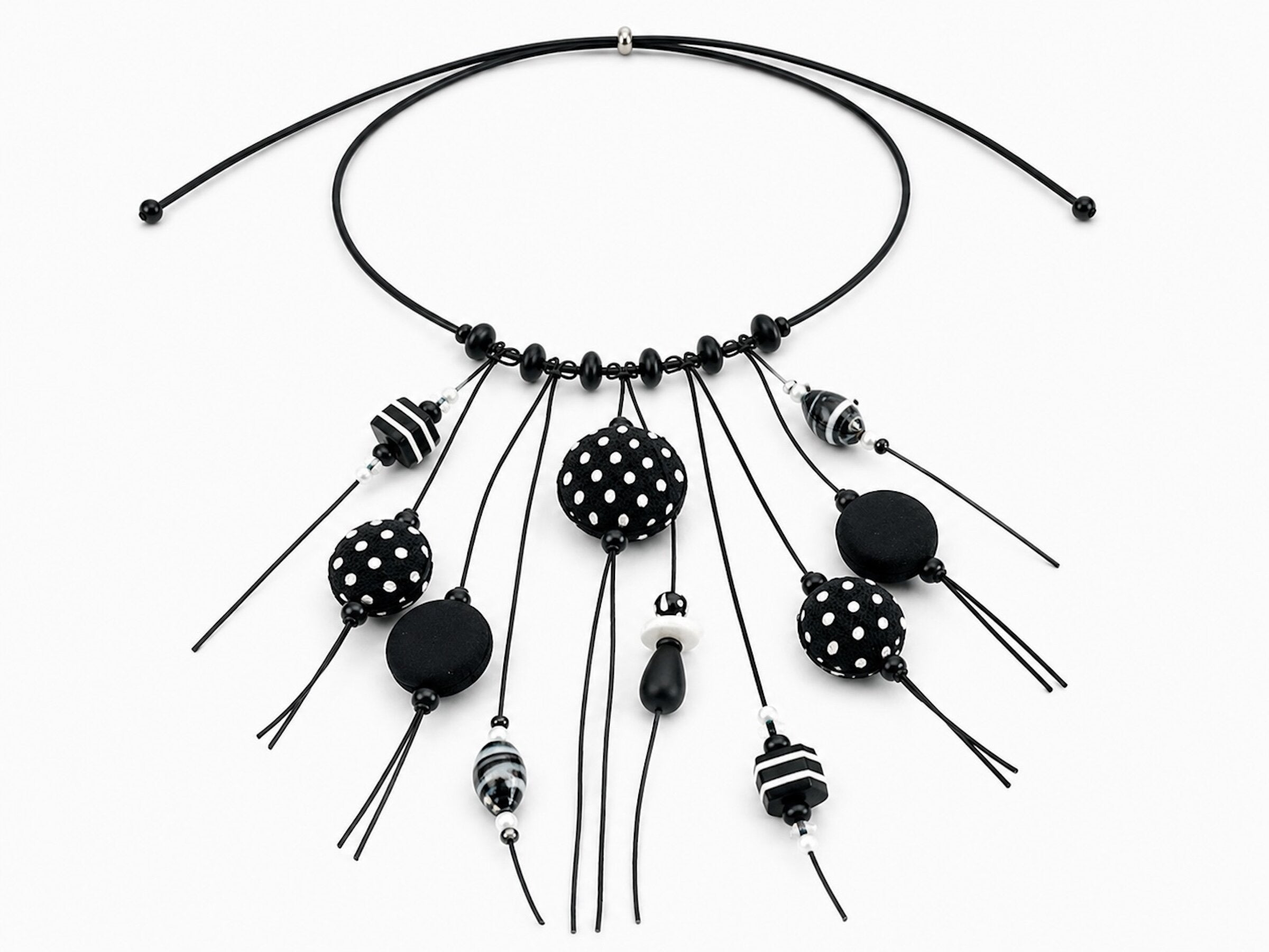 Black & White Cascade Silk Necklace