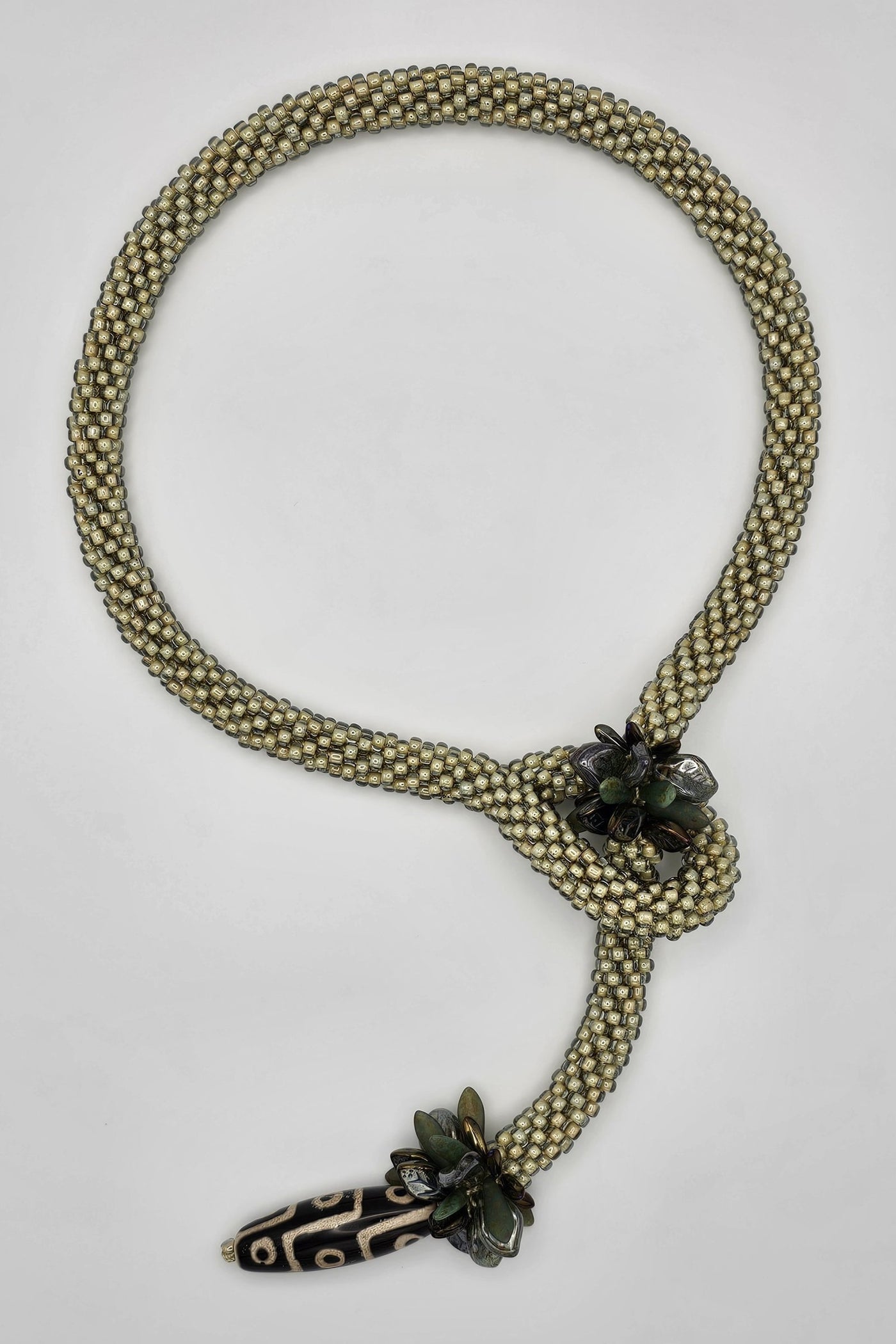 Cream & Sage Lariat With Dzi Bead