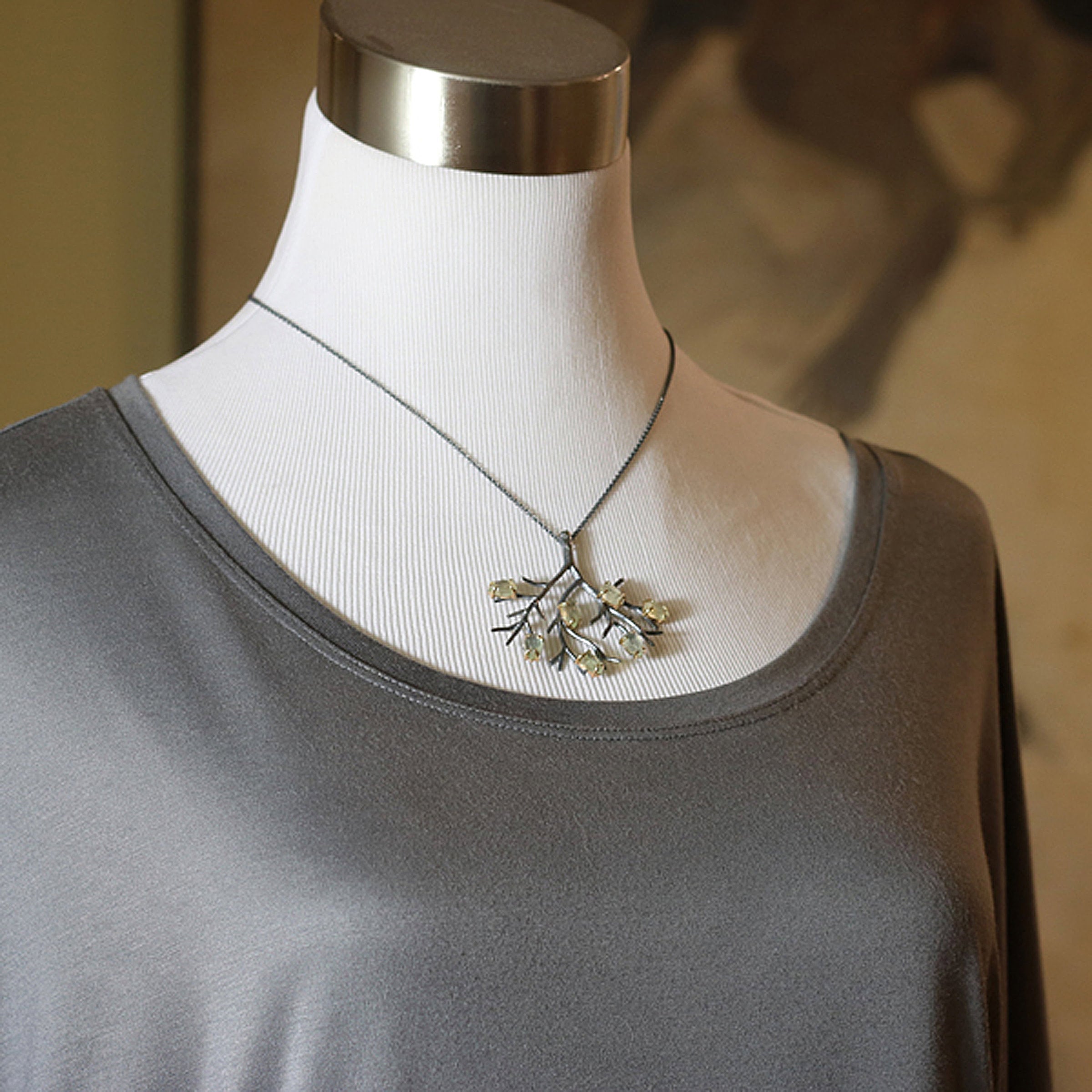 Oxidized Silver and Prehnite Tree Pendant