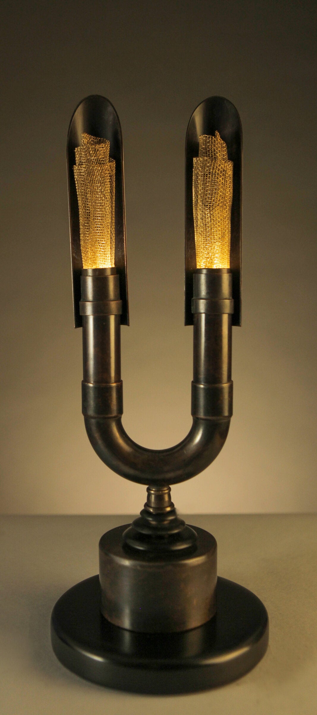 Twin Spires Copper and Bronze Lamp