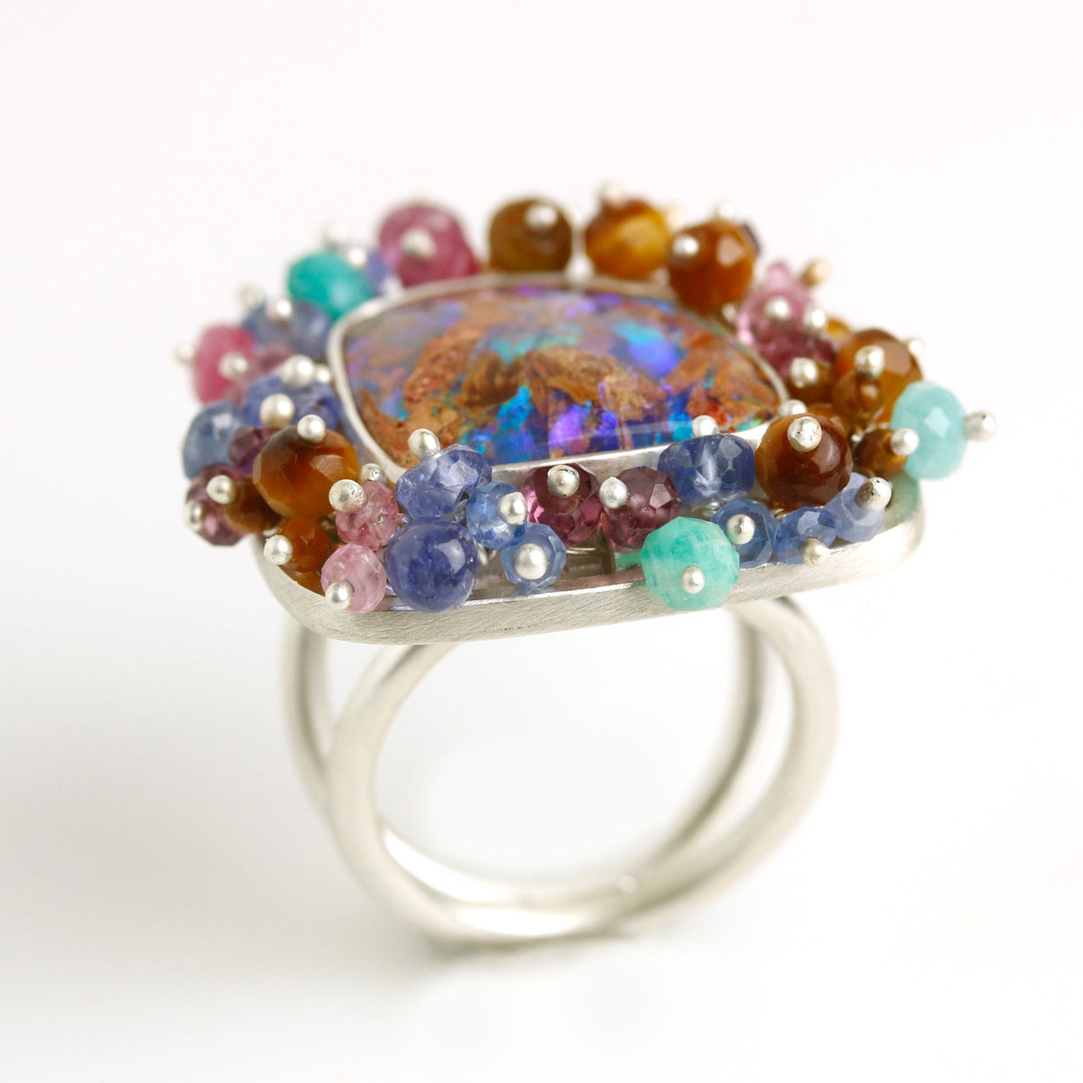 Pipe Boulder Opal & Gemstone Fringe Ring