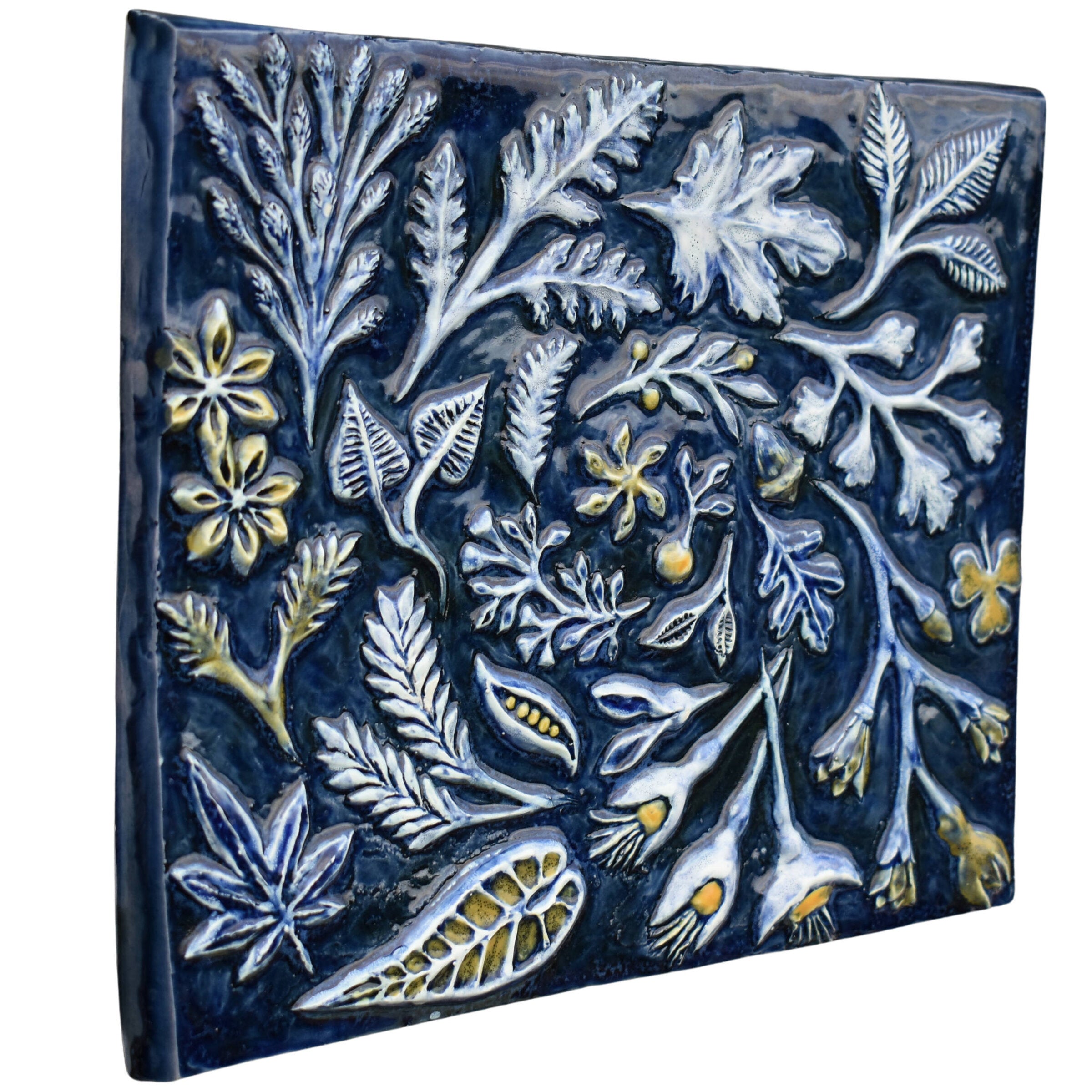 Spiral of Leaves in Sapphire Blue, White and Yellow