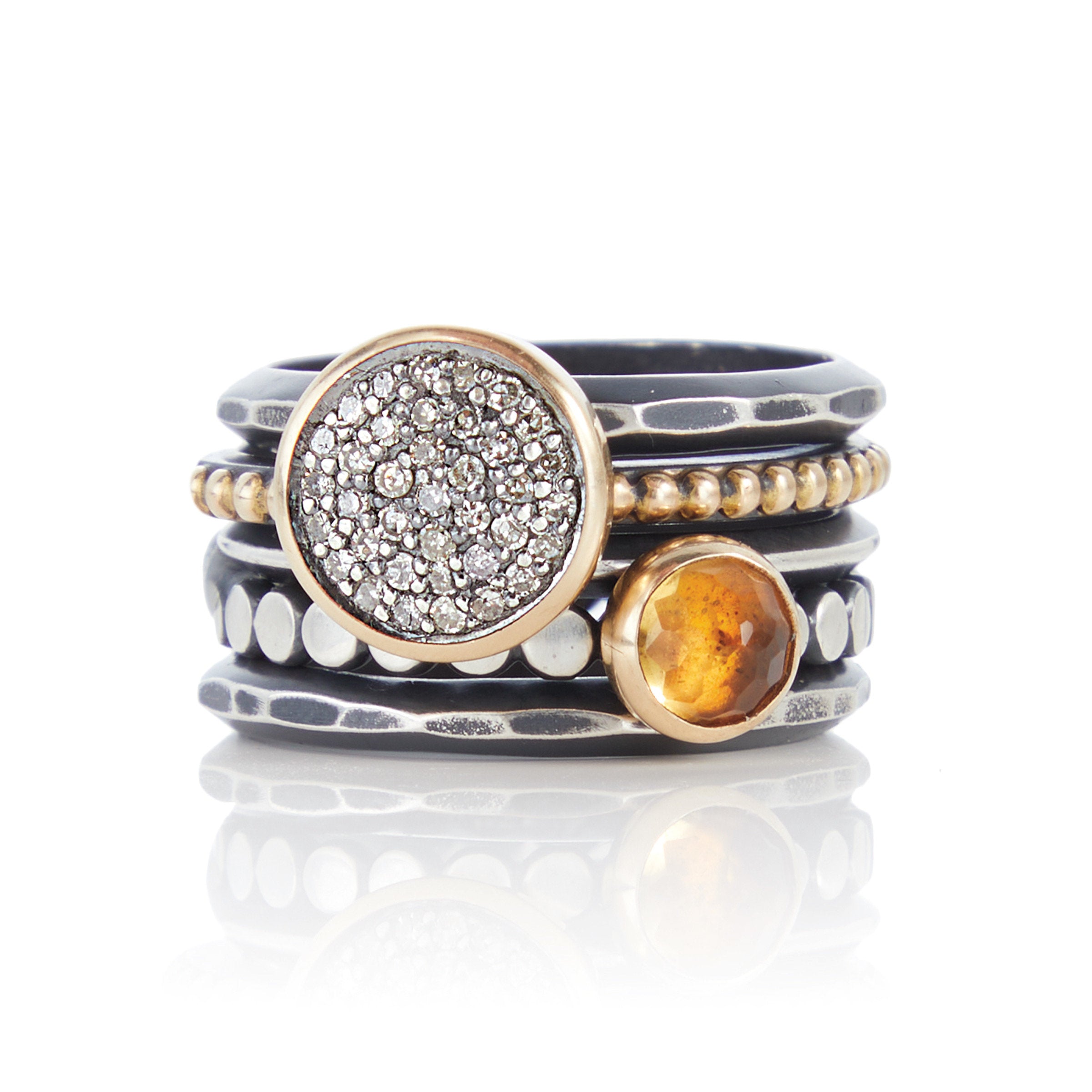 Stacking Ring Set with orange Citrine cabochon