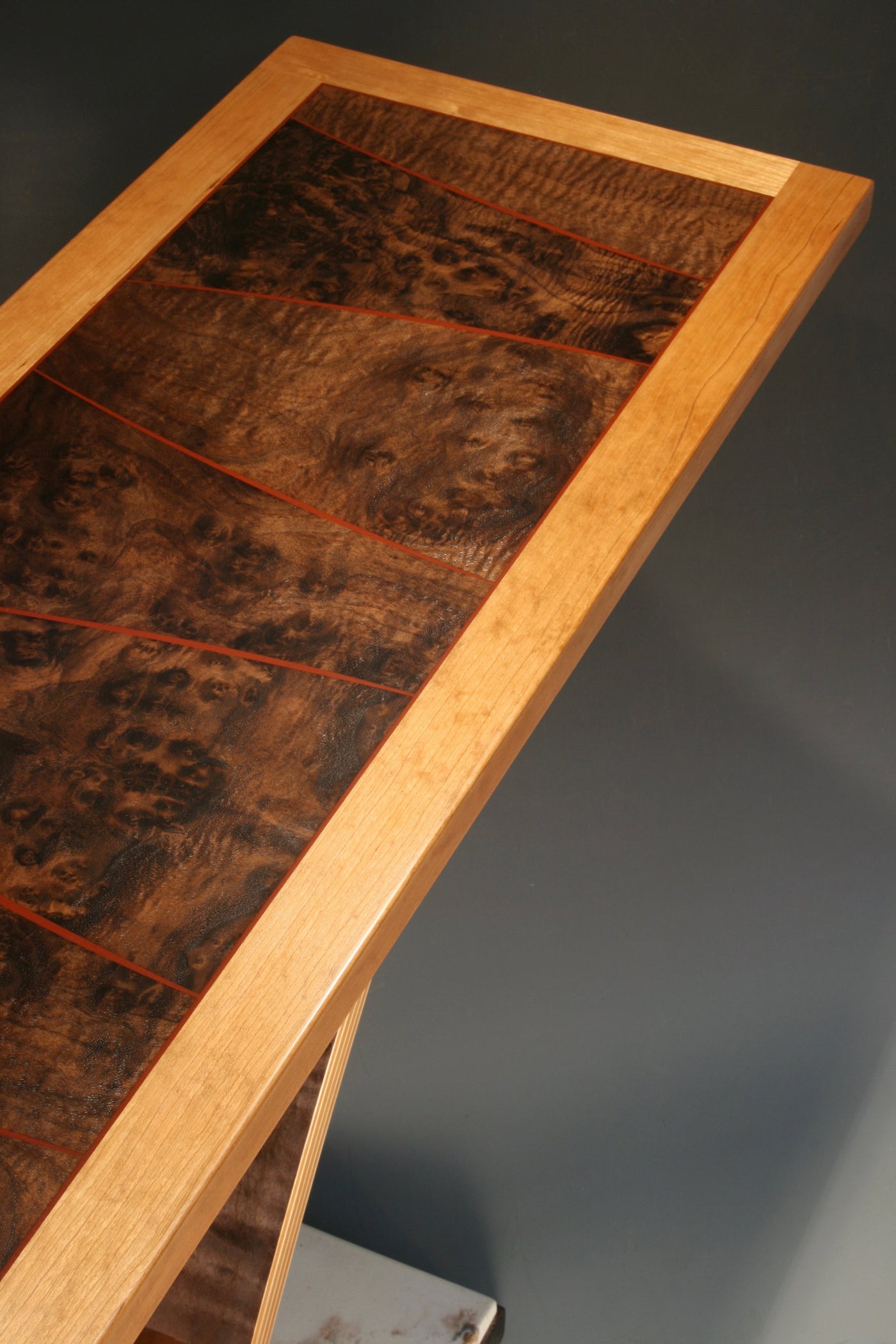 Bridge Table with walnut burl top