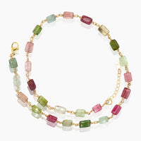 Watermelon Tourmaline Chicklet Gold Choker