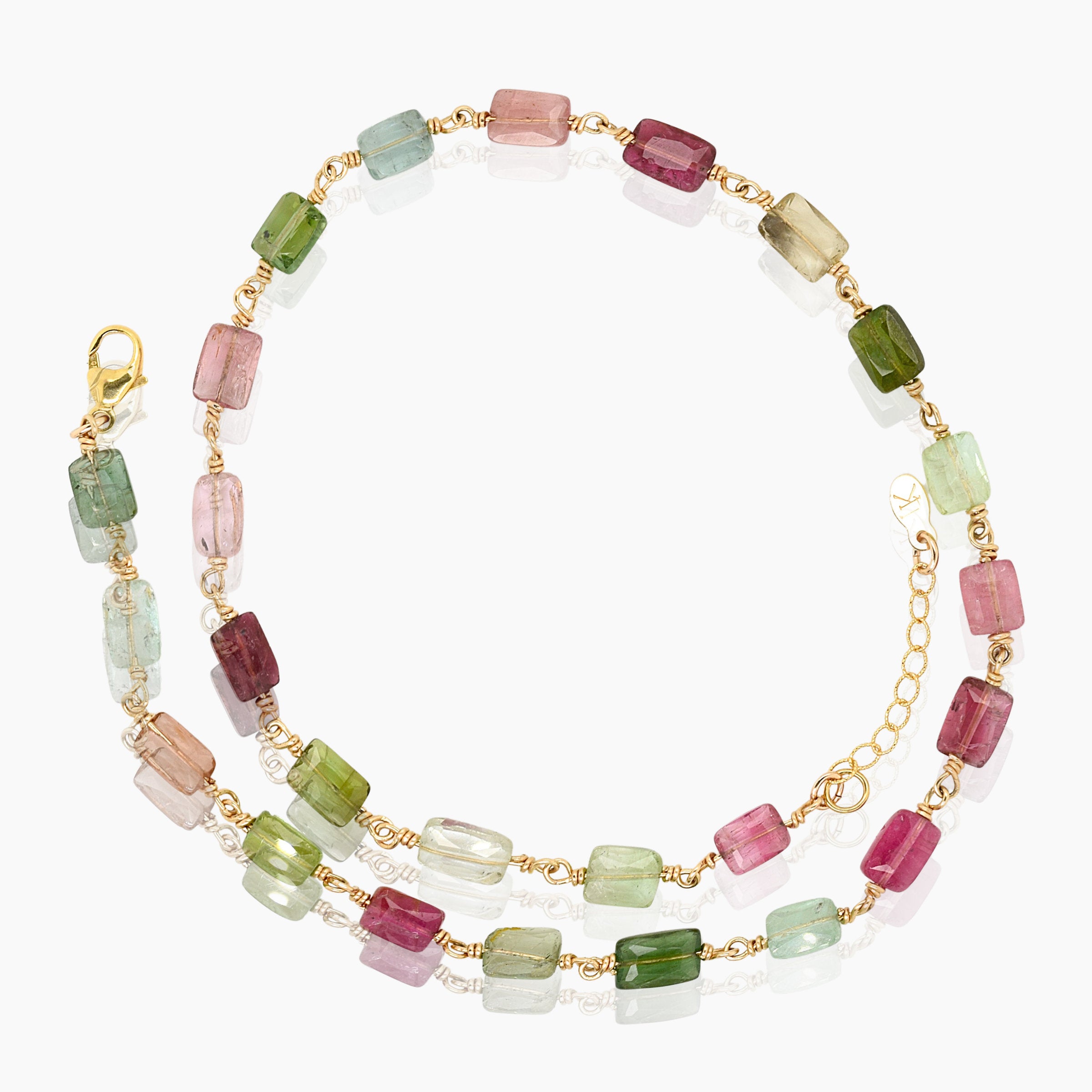 Watermelon Tourmaline Chicklet Gold Choker