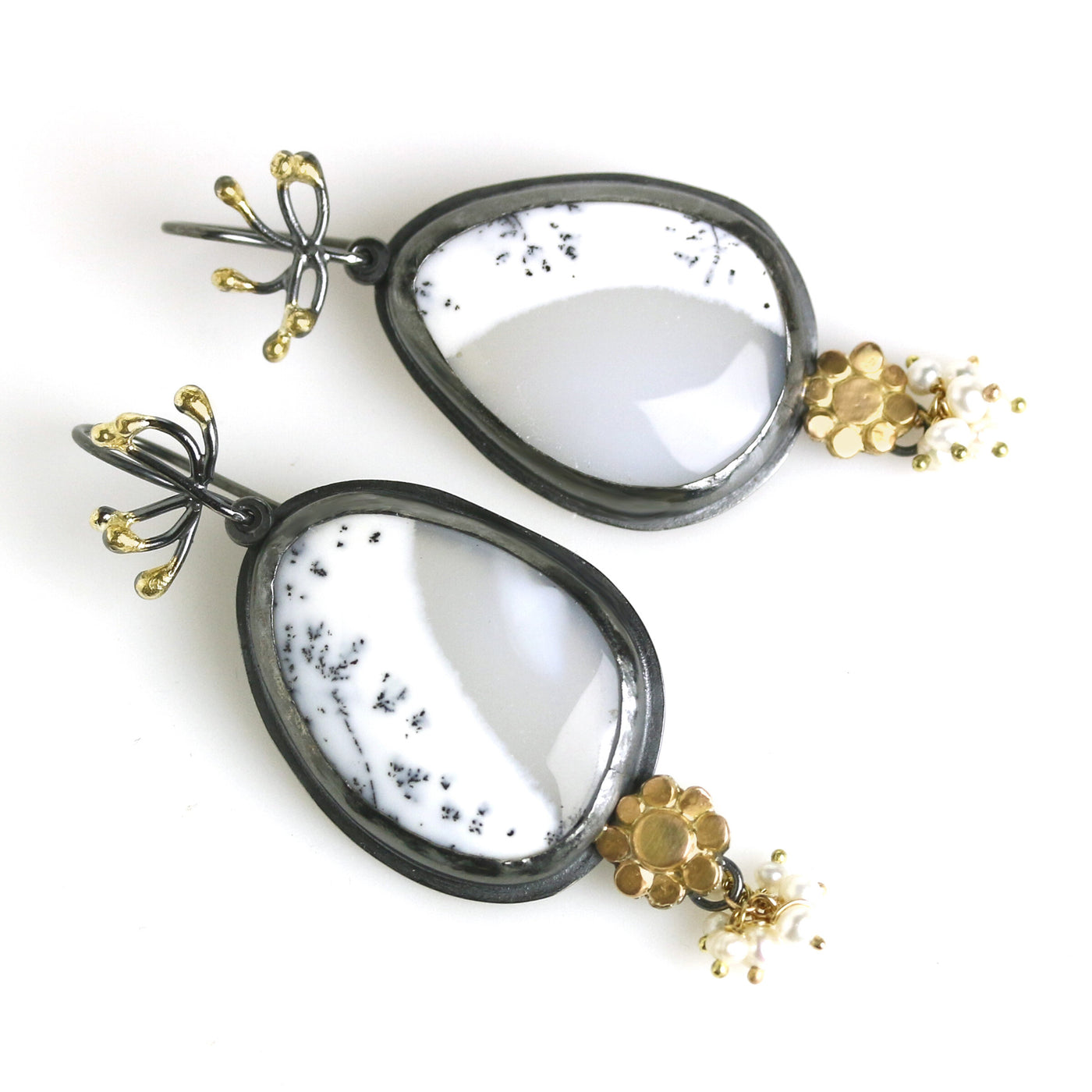 Dendritic Opal, Flowers & Sprouts Earrings