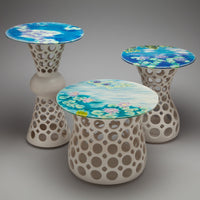 Turquoise Water Lily Motif Ceramic Side Table