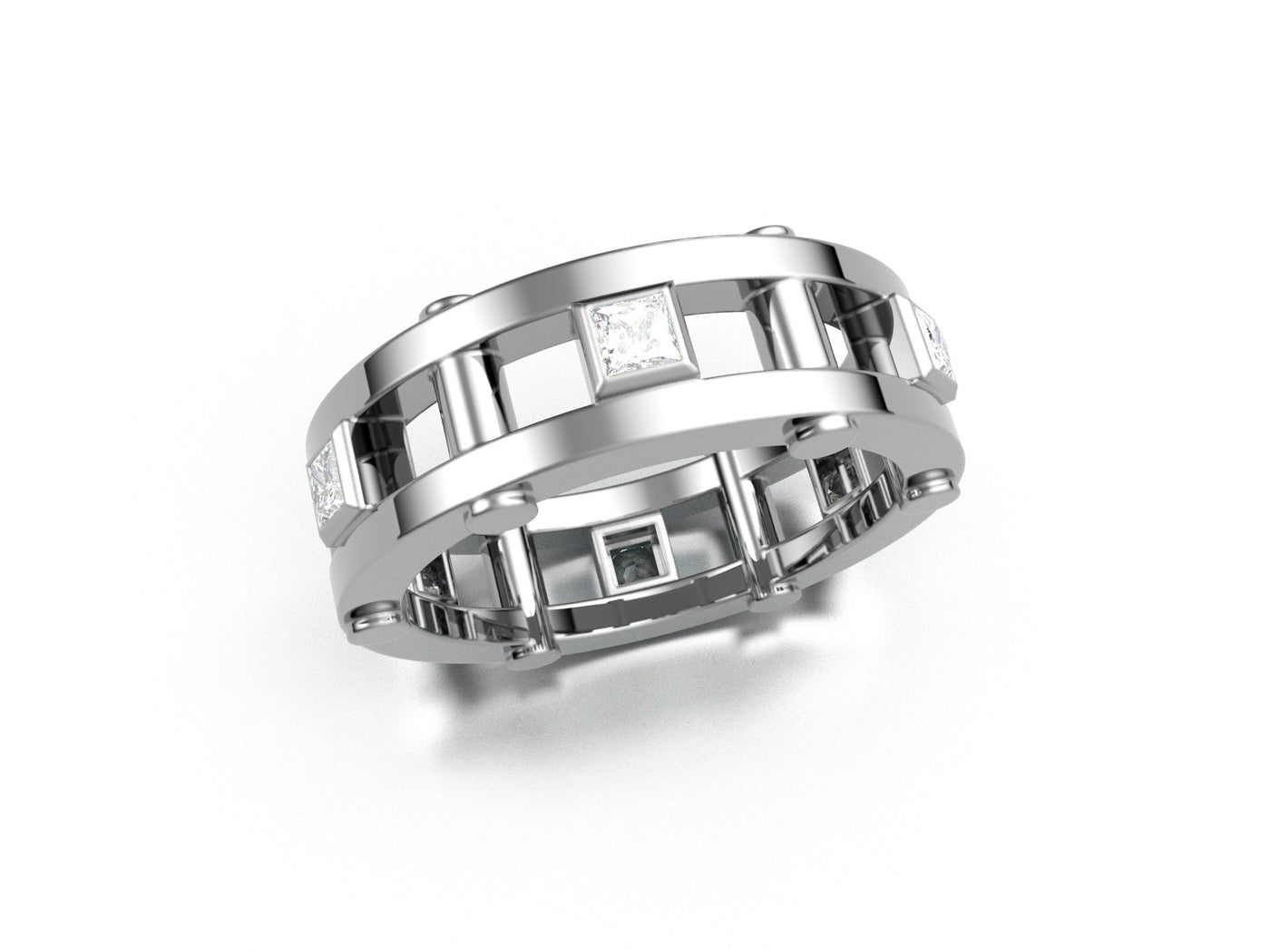 Men's Contemporary Band with Square Cut White Sapphires