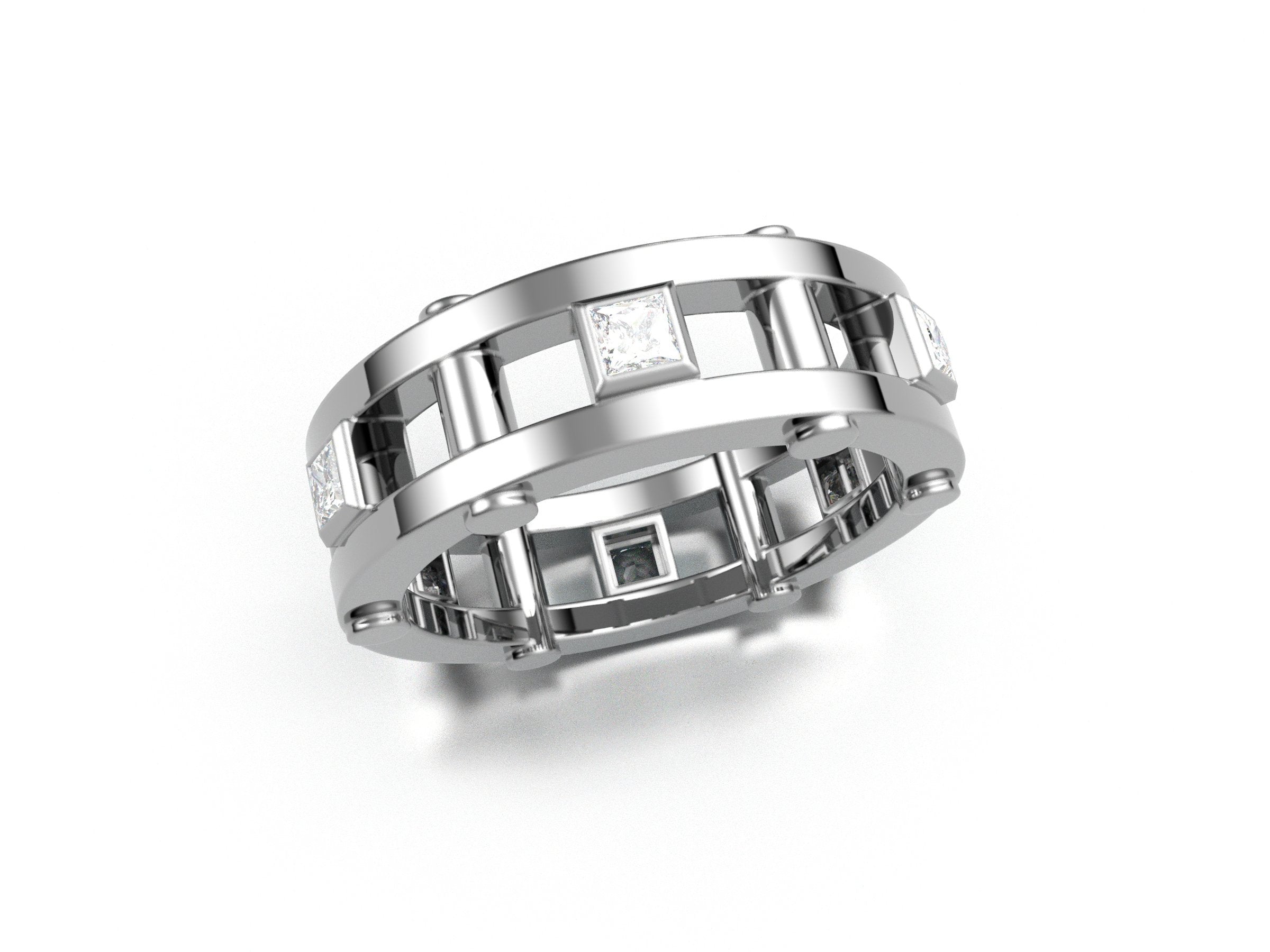 Men's Contemporary Band with Square Cut White Sapphires