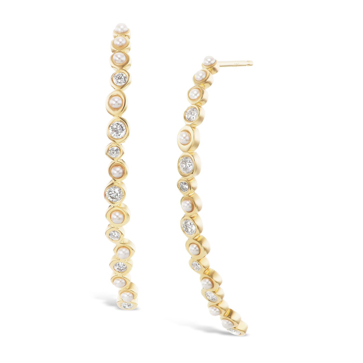 Pearl and Diamond Studded Linear Earrings