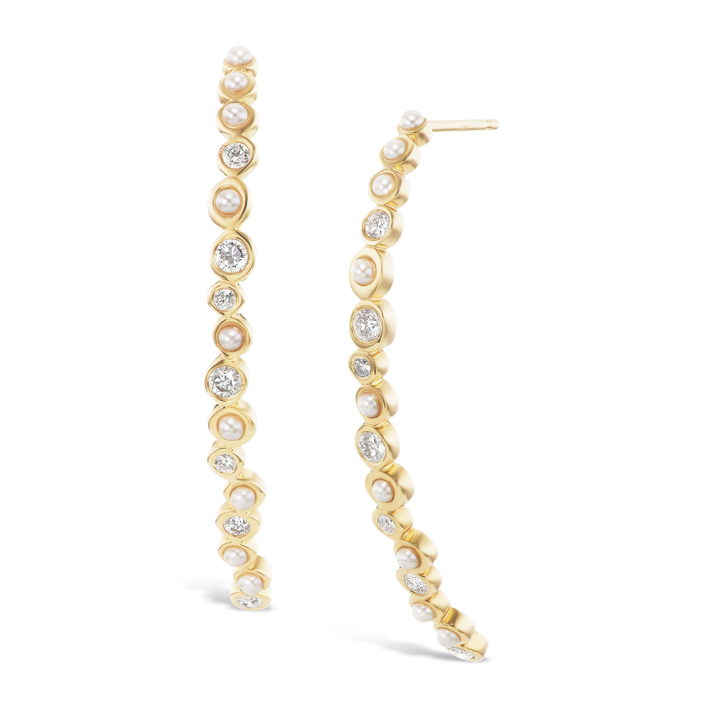 Pearl and Diamond Studded Linear Earrings