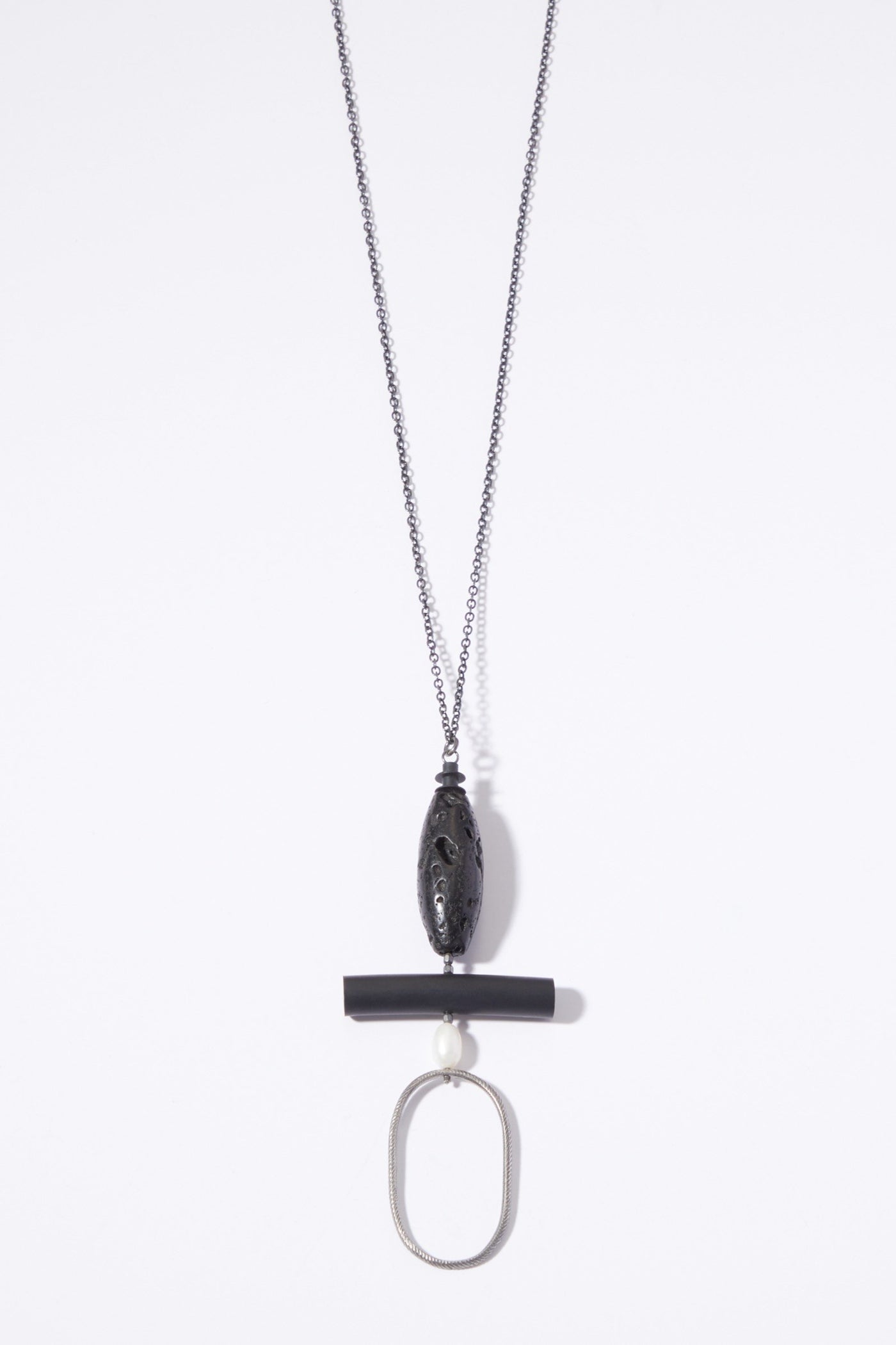Oval and Black Stone Necklace