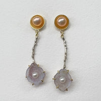Violet Geode and Pearl Twig Earrings