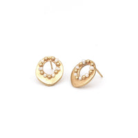Gold Pearl Disc Earrings