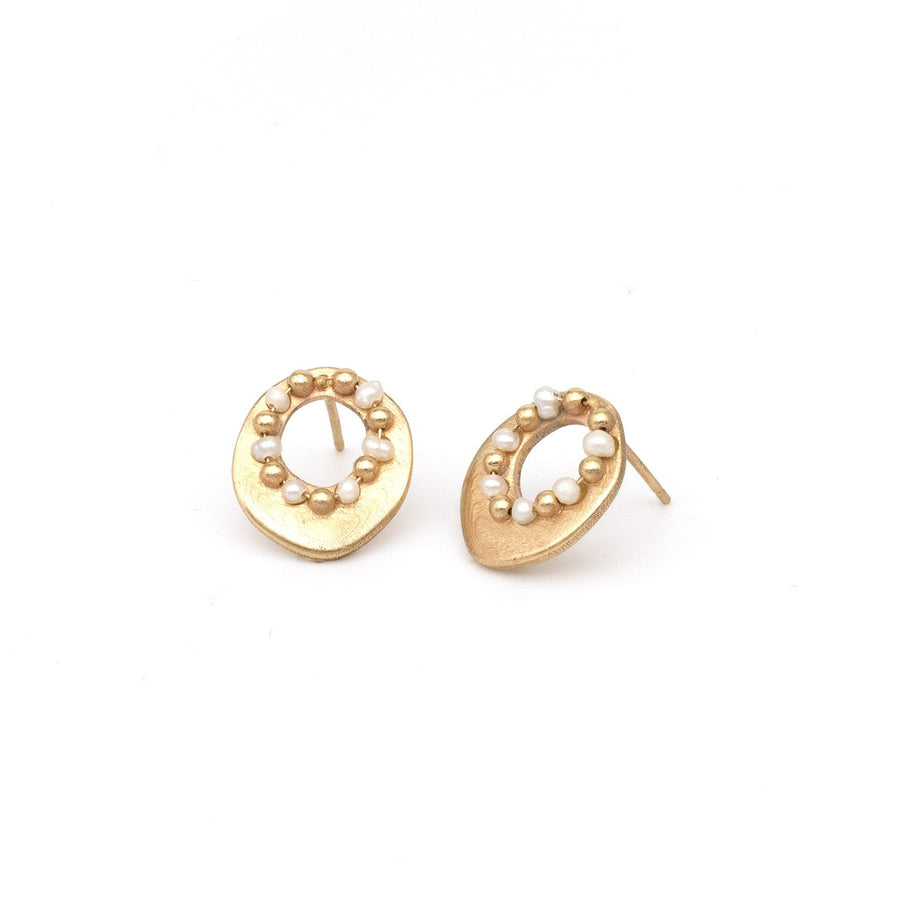 Gold Pearl Disc Earrings